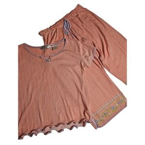 Jasmine Rose Intimates Petite Gingham Pajama Set Orange Floral Embroidered S/P